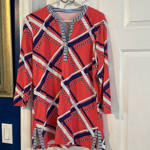Women’s J. McLaughlin Red, White & Blue V Neck Nautical Rope Design Tunic Sz L - Picture 2 of 9